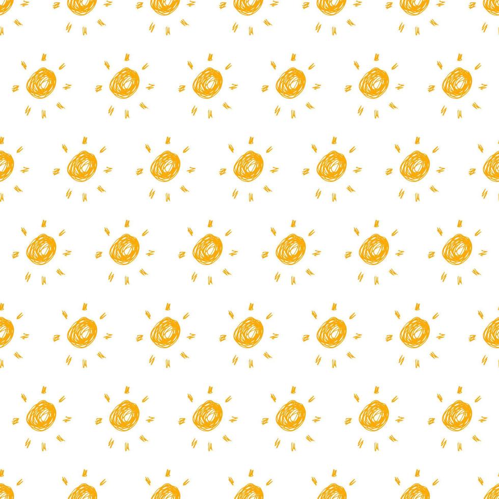 sol dibujado a mano. patrón sin costuras de sol de boceto simple. símbolo solar. garabato amarillo aislado sobre fondo blanco. ilustración vectorial vector