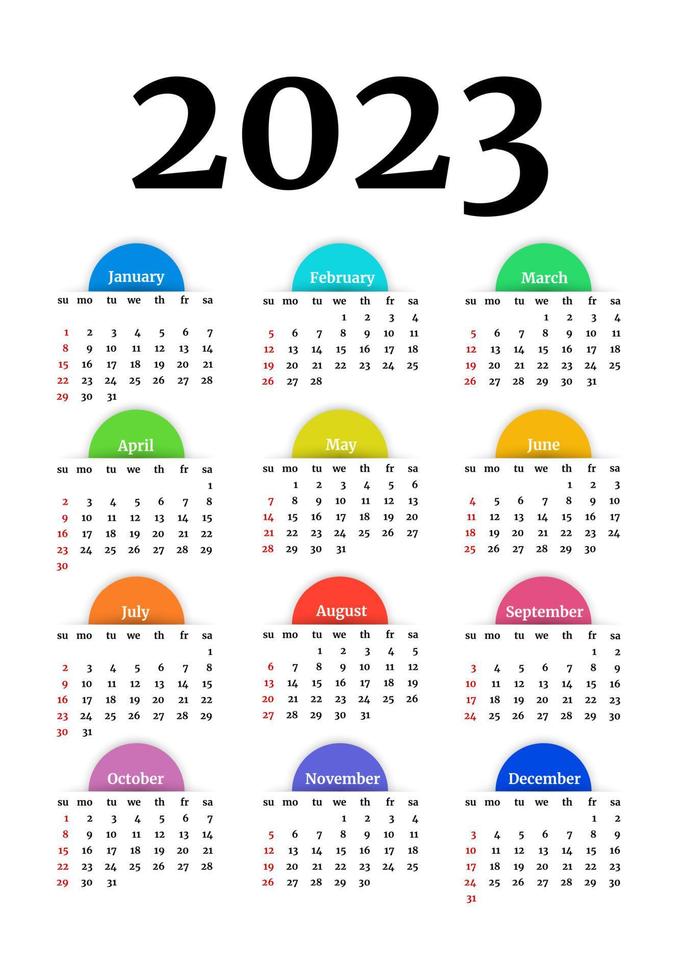 Calendar for 2023 isolated on a white background. Sunday to Monday, business template. Vector illustration