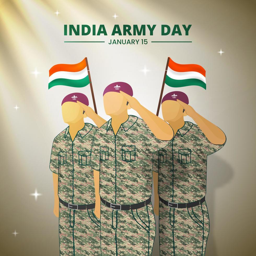 Square India army day background with the army saluting and flags vector