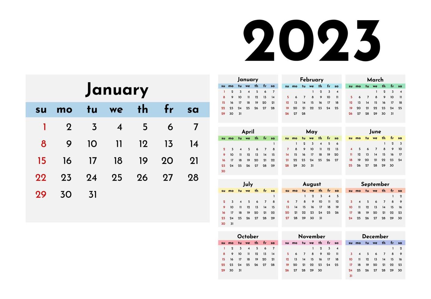 calendario para 2023 aislado en un fondo blanco. domingo a lunes, plantilla de negocio. ilustración vectorial vector