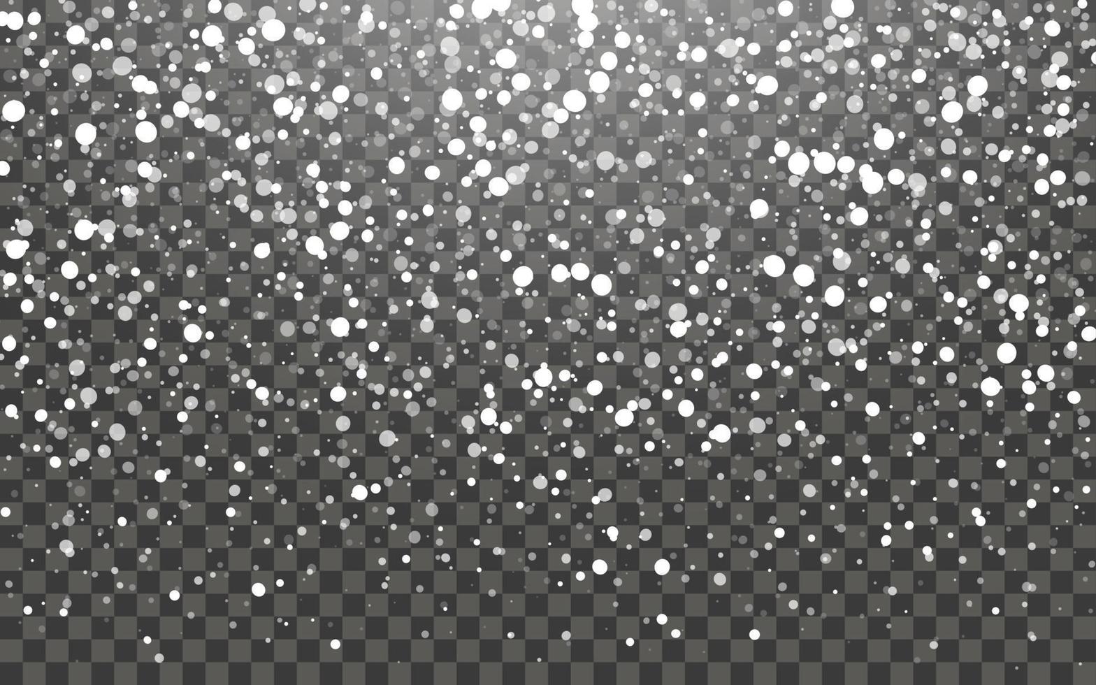 Snowfall and falling snowflakes on dark transparent background. White snowflakes and Christmas snow. Vector illustration