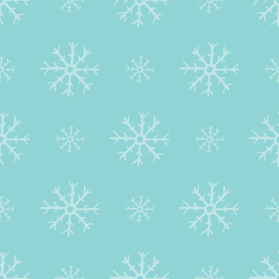 Seamless background of hand drawn snowflakes. White snowflakes on blue background. Christmas and New Year decoration elements. Vector illustration.