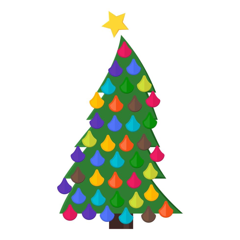 árbol de navidad con bolas de navidad y una estrella en la parte superior. ilustración vectorial vector