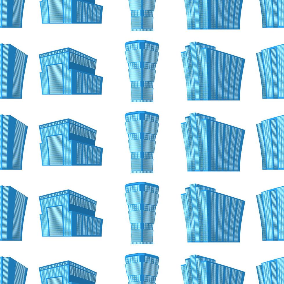 Seamless Pattern with modern isometric building on a white background. View of the building from the bottom. Vector illustration.