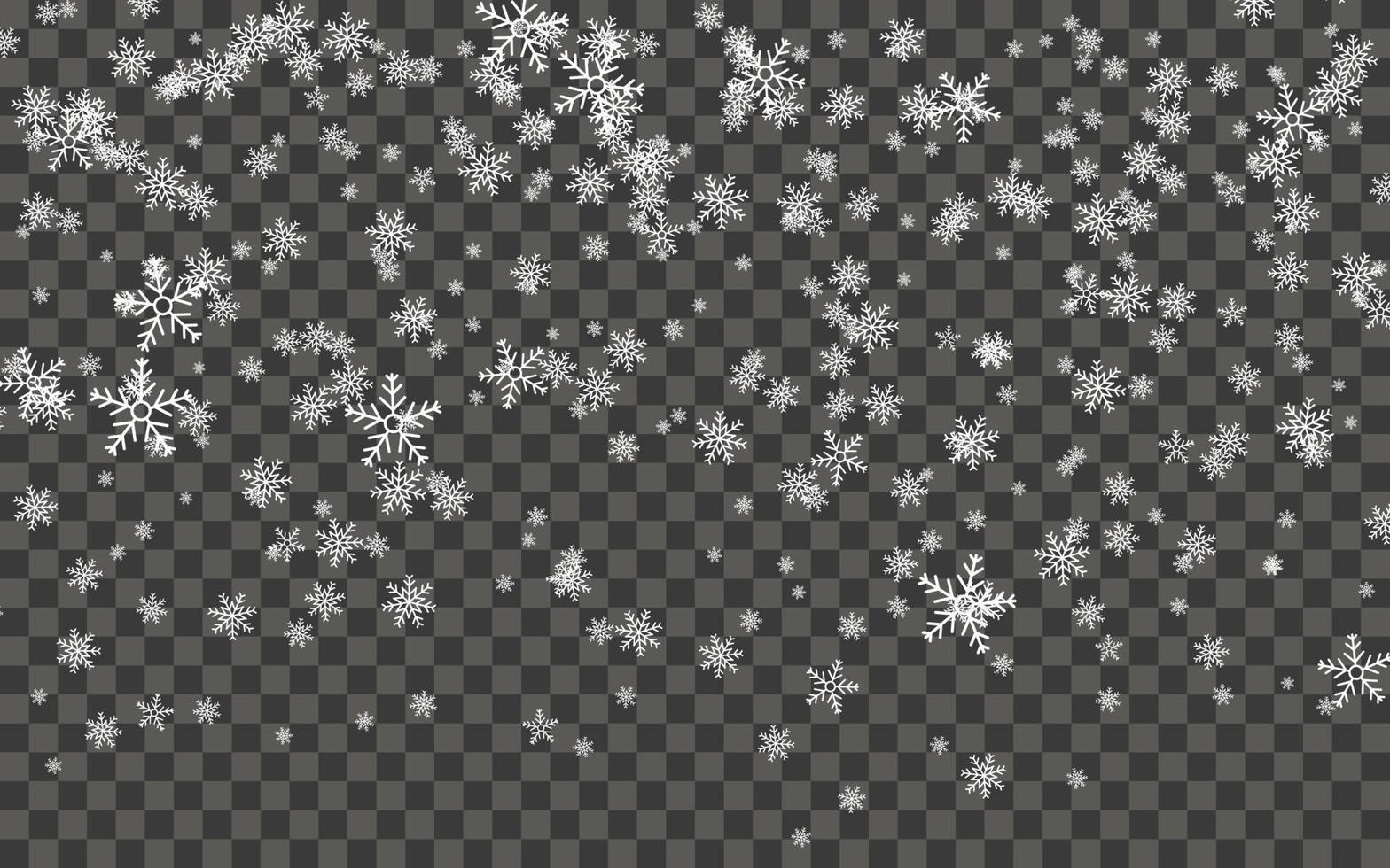 Snowfall and falling snowflakes on dark transparent background. White snowflakes and Christmas snow. Vector illustration