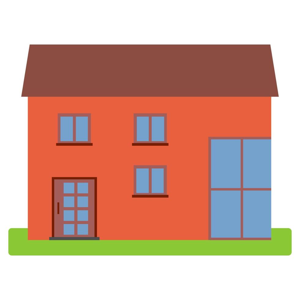 Private house with a brown roof and red walls on a white background. Vector illustration.