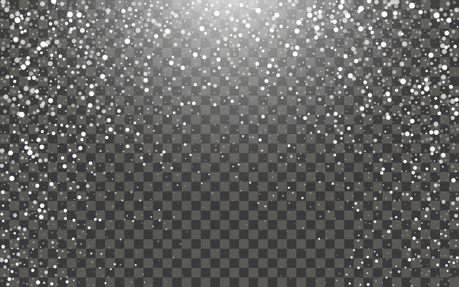 Snowfall and falling snowflakes on dark transparent background. White snowflakes and Christmas snow. Vector illustration