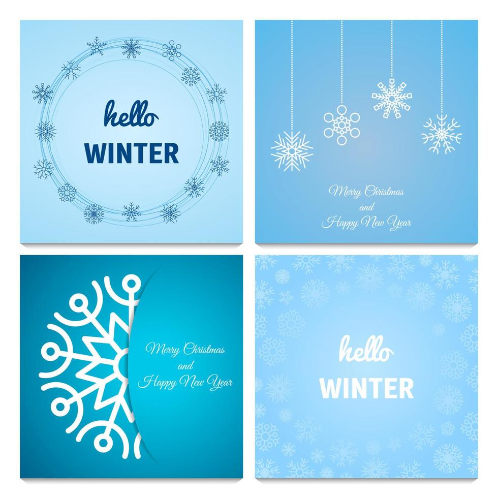 conjunto de cuatro fondos de invierno y navidad con copos de nieve. ilustración vectorial vector