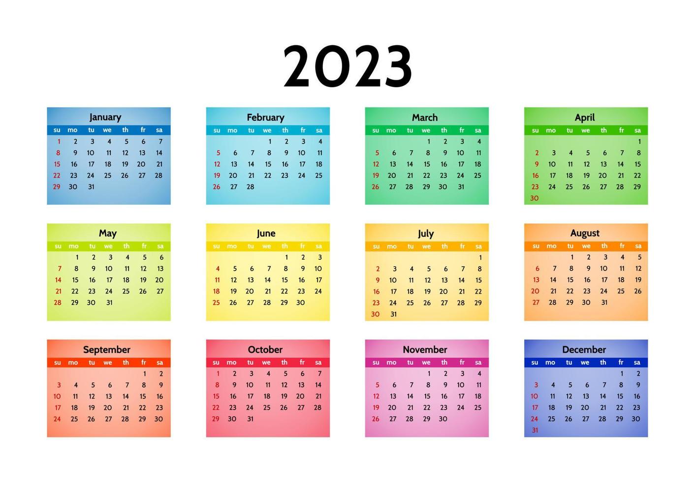 Calendar for 2023 isolated on a white background. Sunday to Monday, business template. Vector illustration
