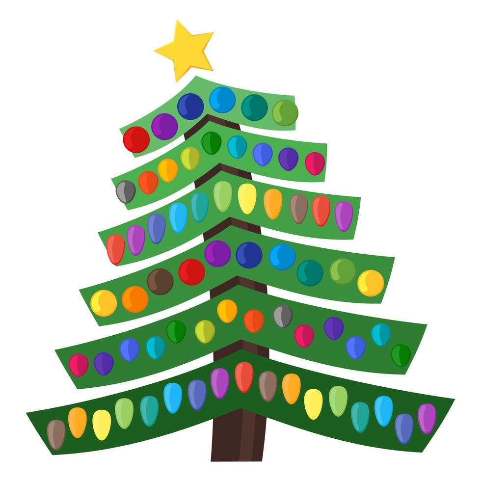 Christmas tree with Christmas balls and a star on the top. Vector illustration.