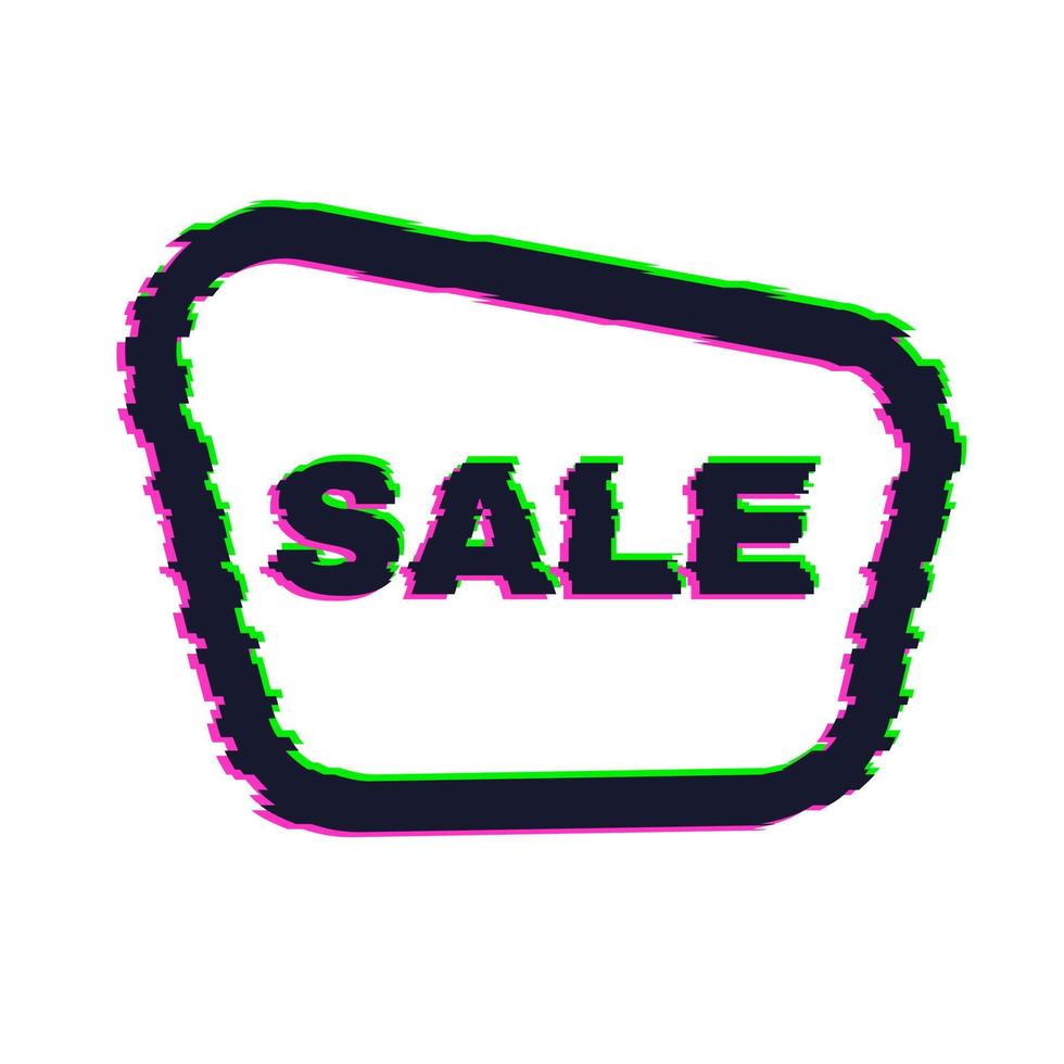 Distorted glitch sale banner with error effect on the edges and in text. Vector illustration.