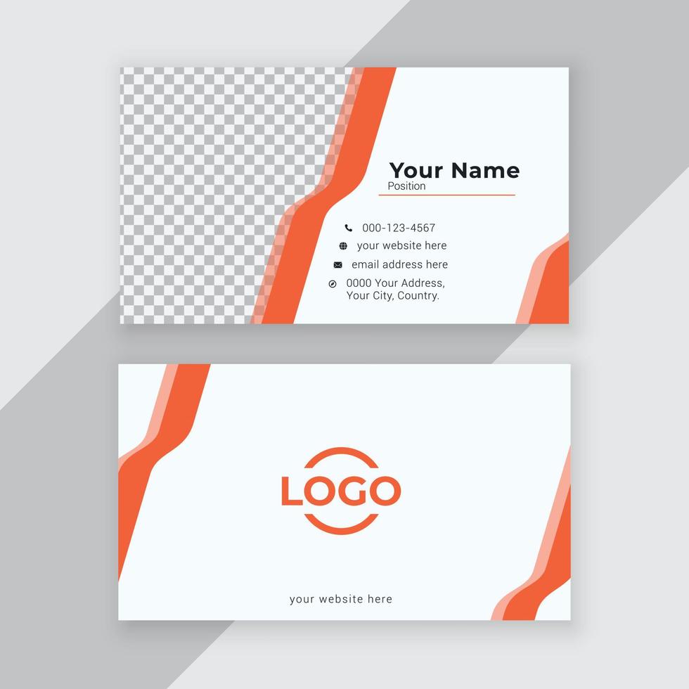 Orange corporate business card with image vector