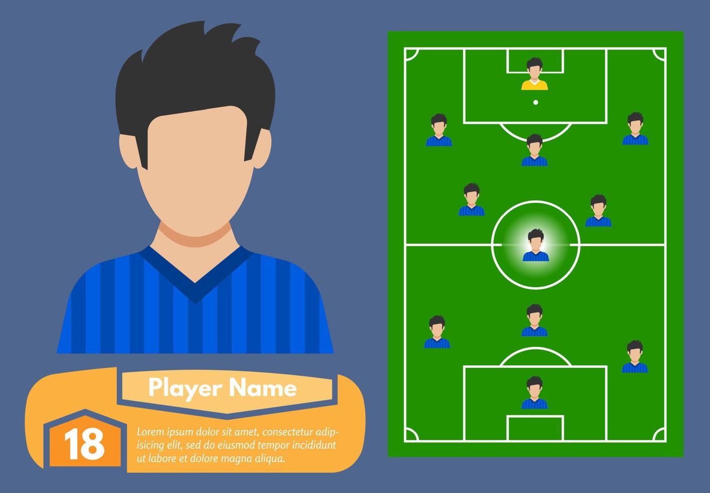 Profile of the football player and his place on the football field. Vector illustration