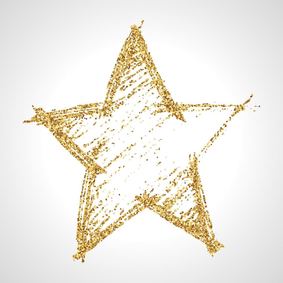 Hand drawn star with gold glitter effect. Rough star shape in doodle style with gold glitter effect on white background. Vector illustration