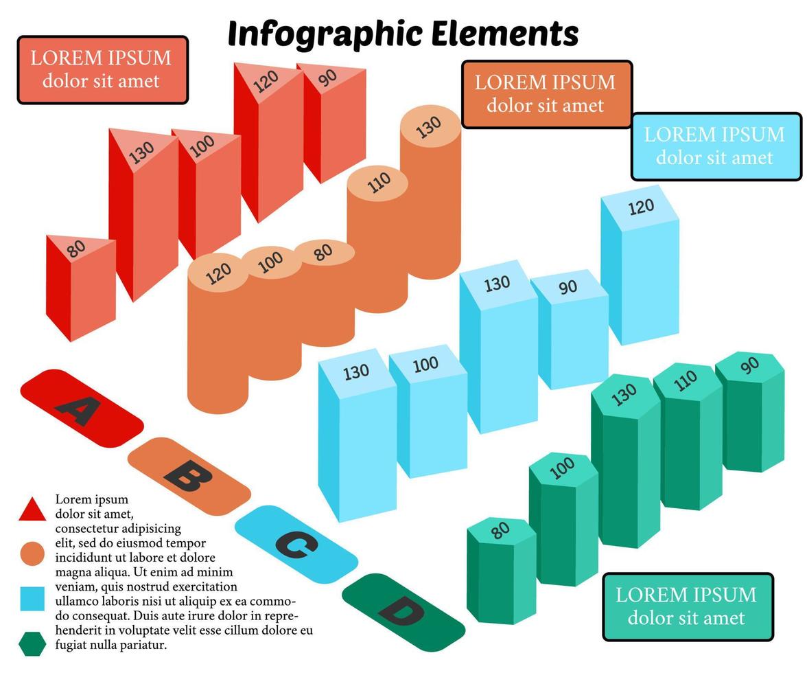 Isometric Vector Infographic Elements. Business Block Chart on White Background. Basic 3D Shapes.