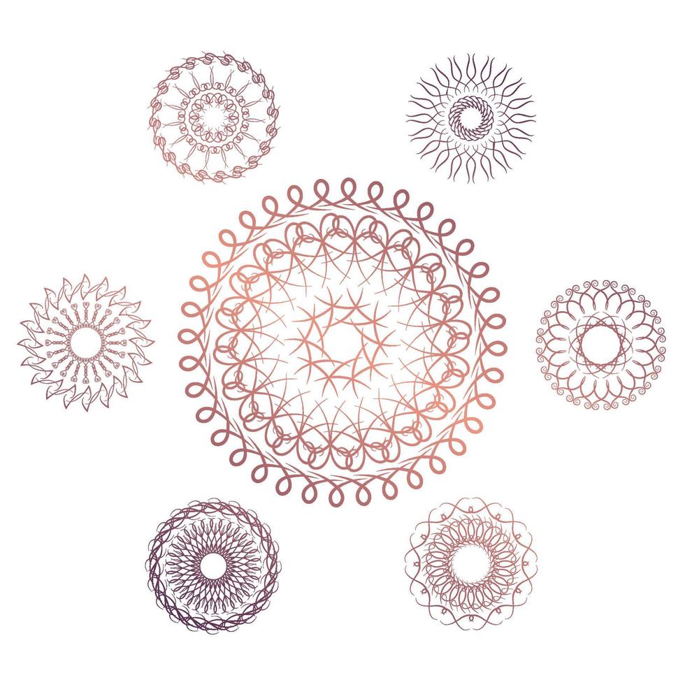 Set of seven geometric circular elements. Vector monogram on white background. Vector illustration