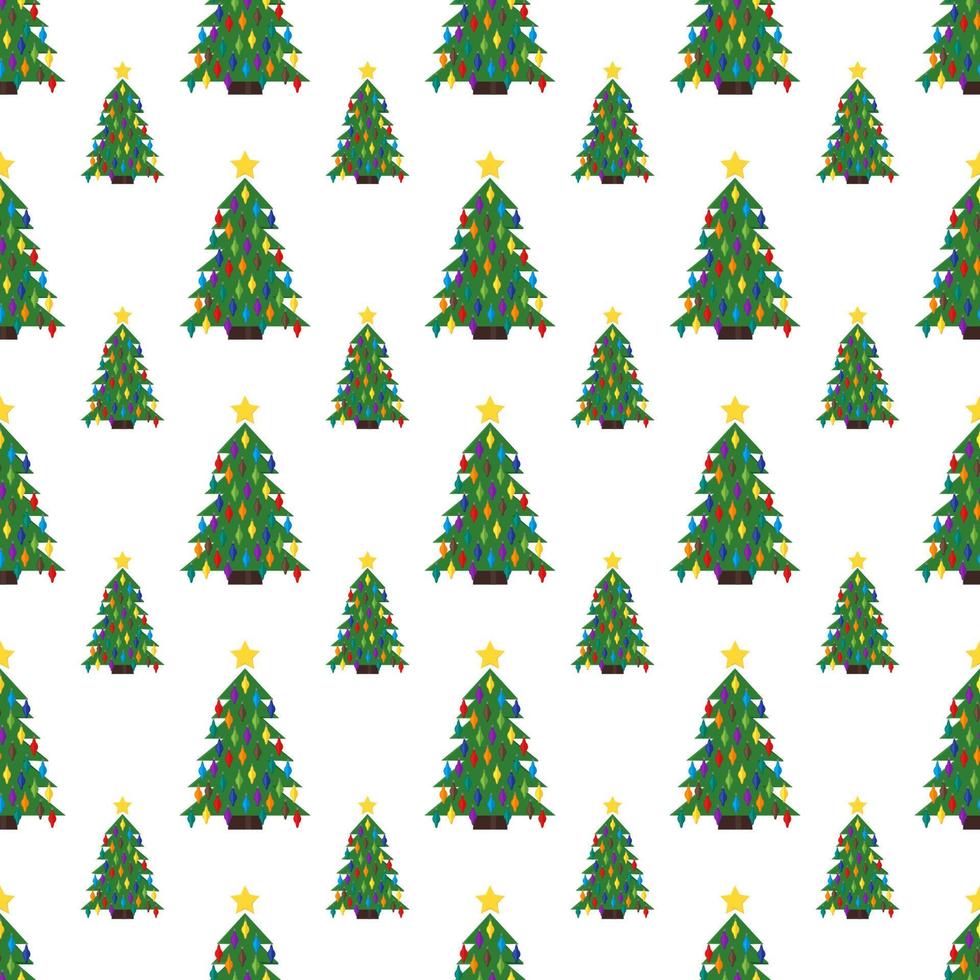 patrón sin costuras con árbol de navidad con bolas de navidad y una estrella en la parte superior. ilustración vectorial vector
