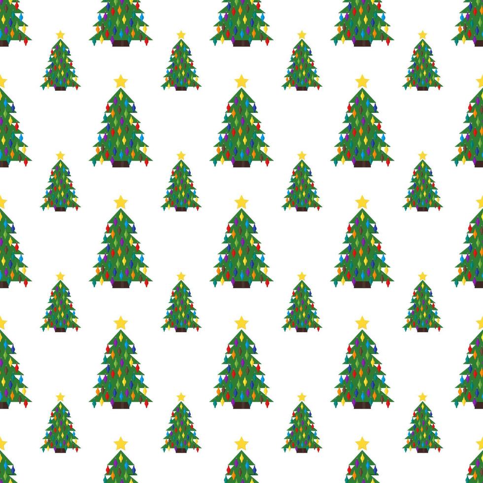 Seamless pattern with Christmas tree with Christmas balls and a star on the top. Vector illustration.