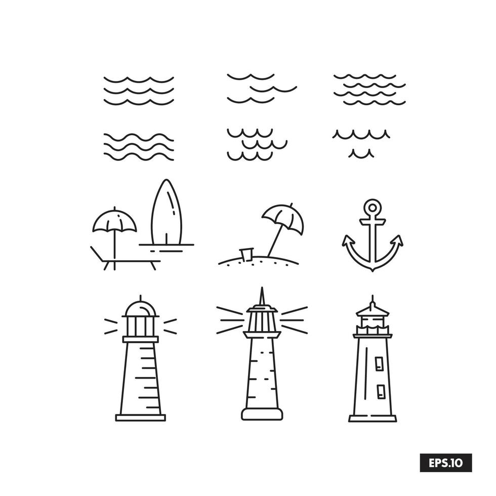 Beach Set Icon. Beach Travel Symbols Vector Template