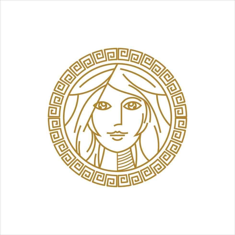 line art woman face logo stamp vector