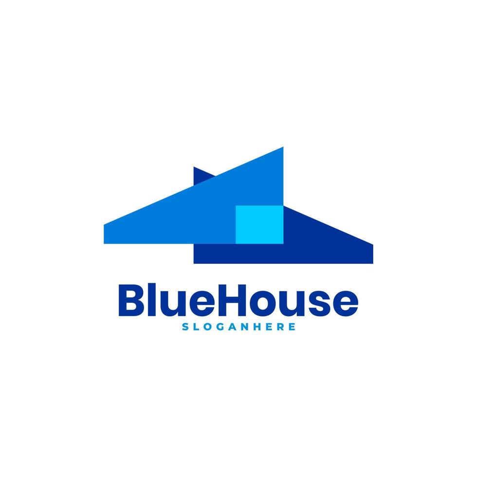 Blue house facade architect logo design vector template.