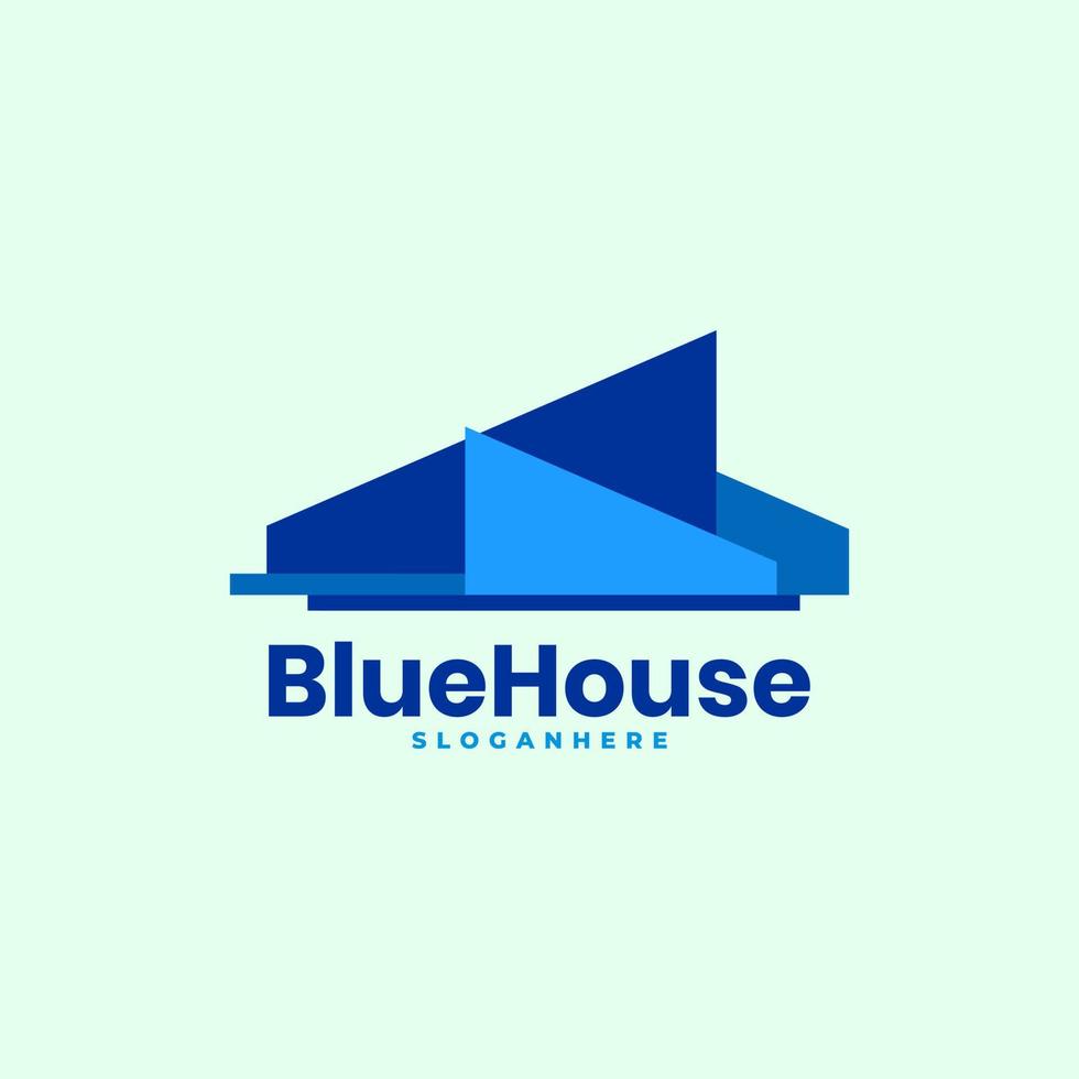 Blue house facade architect logo design vector template.