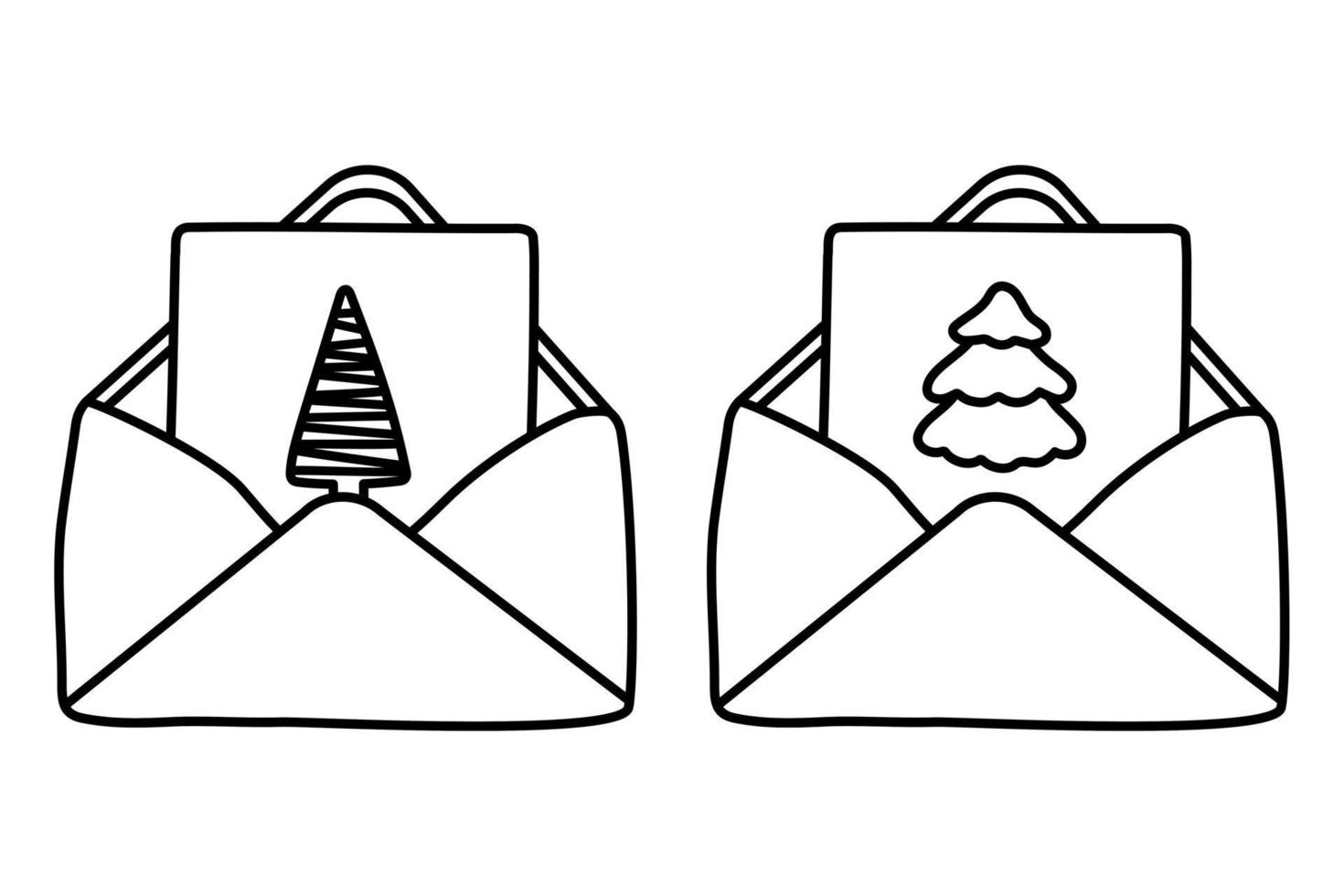 Single hand drawn New Year and Christmas gift card with fir tree in letter. Doodle for greeting cards, posters, stickers and seasonal design. vector