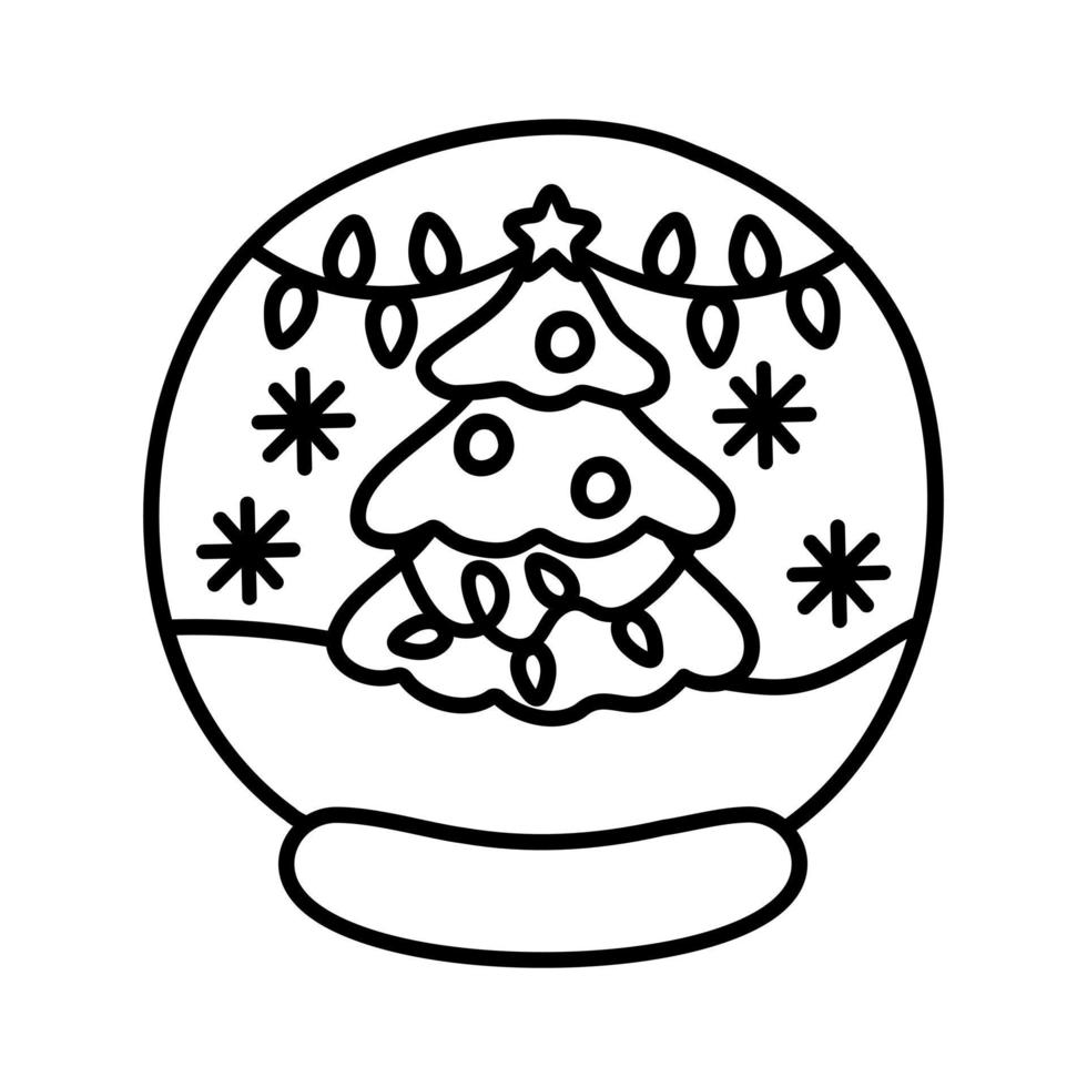 globo de nieve de cristal diseño decorativo de navidad. lindo árbol de navidad de dibujos animados. vector