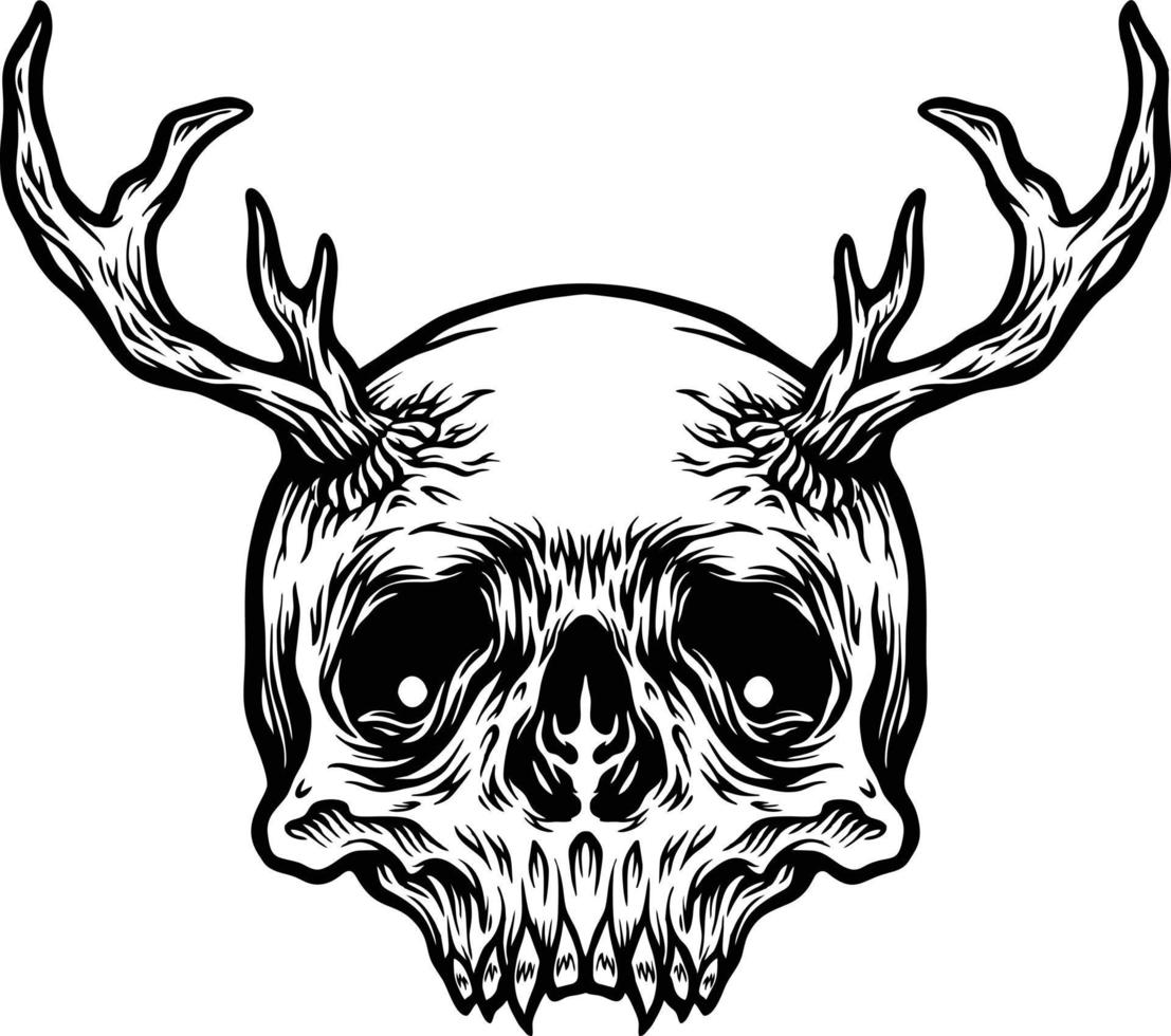 Skull with Deer Horns Outline Illustrations vector