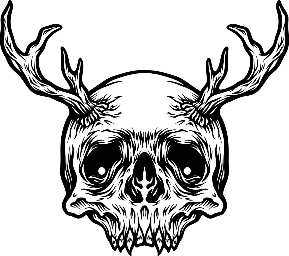 Skull with Deer Horns Outline Illustrations vector