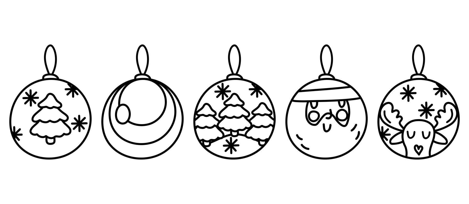 Doodle Christmas balls. A set of isolated realistic decorations. Vector illustration.