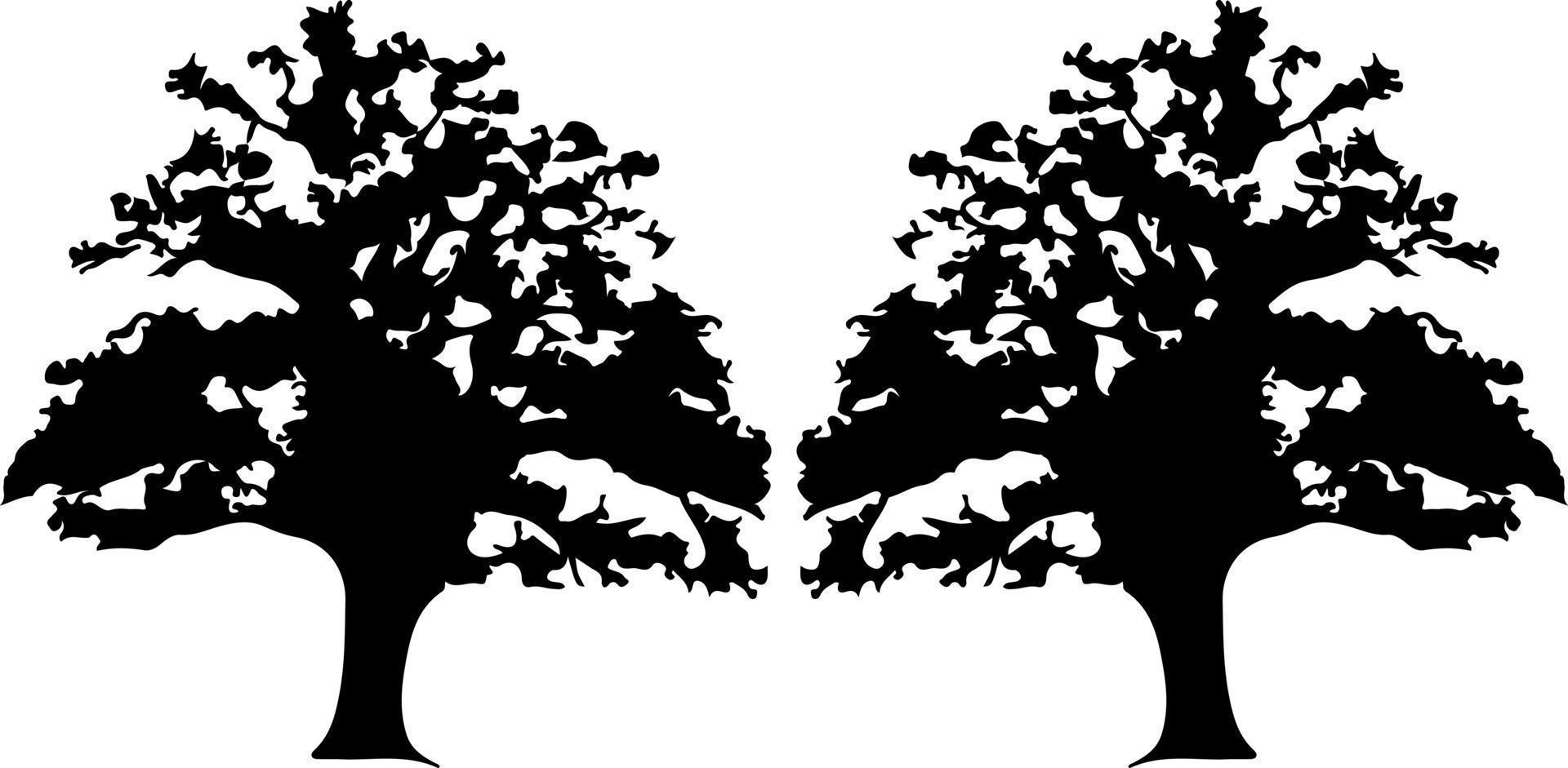 Black trees set isolated on white background. Tree silhouettes. Design of trees for posters, banners and promotional items. Vector illustration