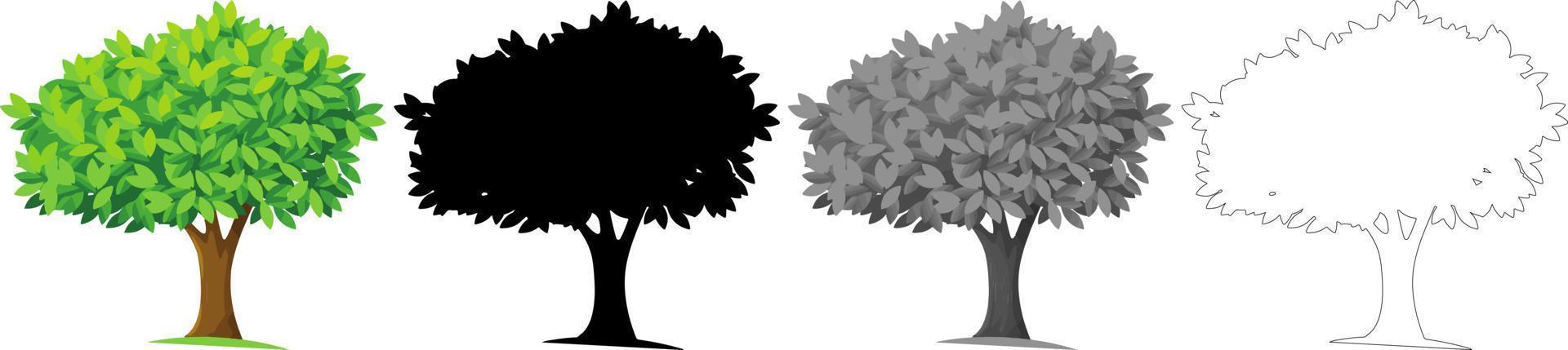 vector de árboles de colección, silueta de árbol, arte de línea de árbol sobre fondo blanco.