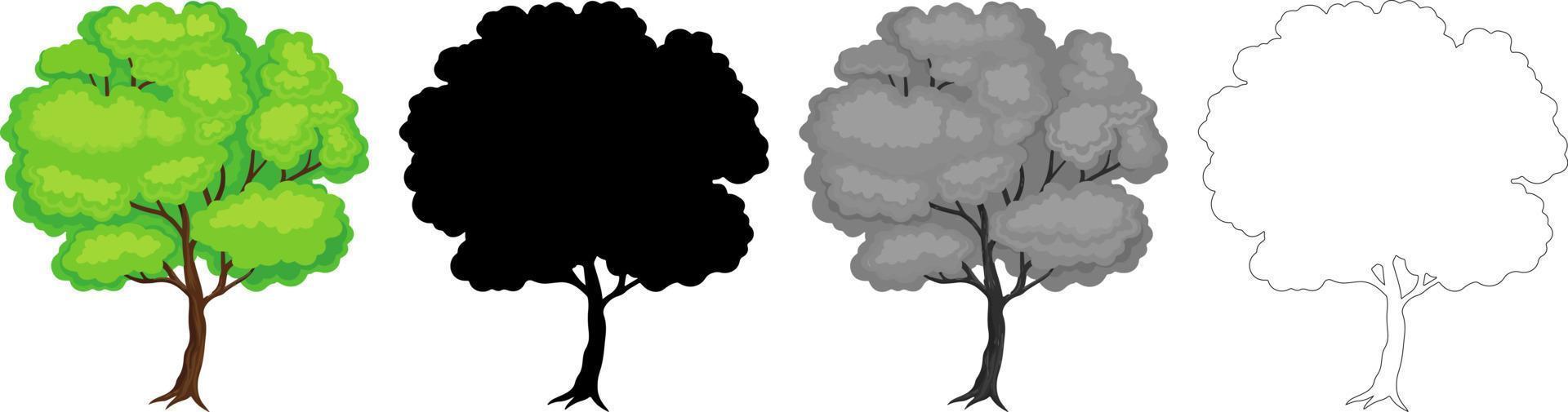 vector de árboles de colección, silueta de árbol, arte de línea de árbol sobre fondo blanco.