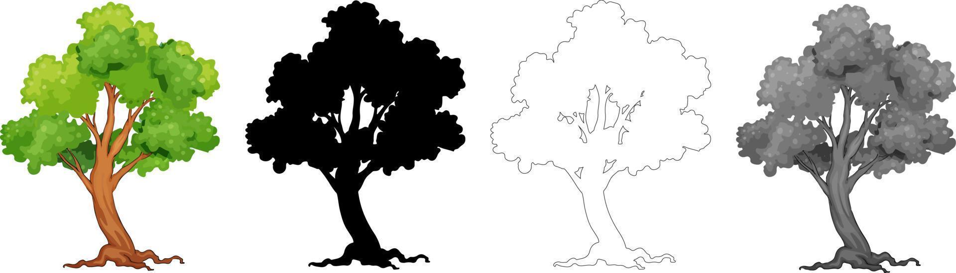 vector de árboles de colección, silueta de árbol, arte de línea de árbol sobre fondo blanco.