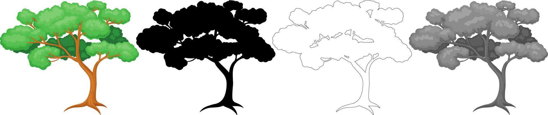 vector de árboles de colección, silueta de árbol, arte de línea de árbol sobre fondo blanco.