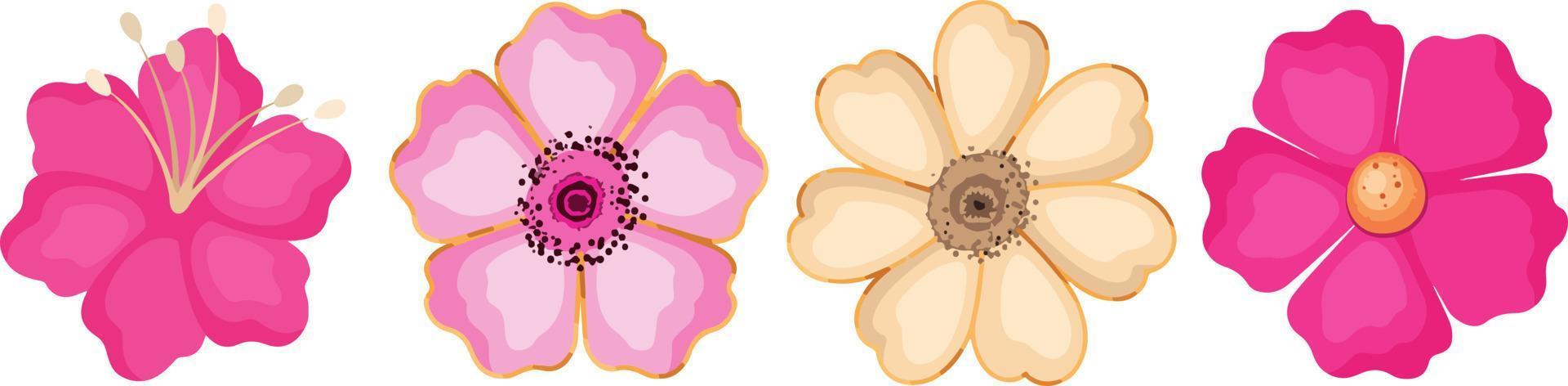 hermosas flores multicolores y borde de hojas. ilustración de vector plano botánico de primavera sobre fondo blanco