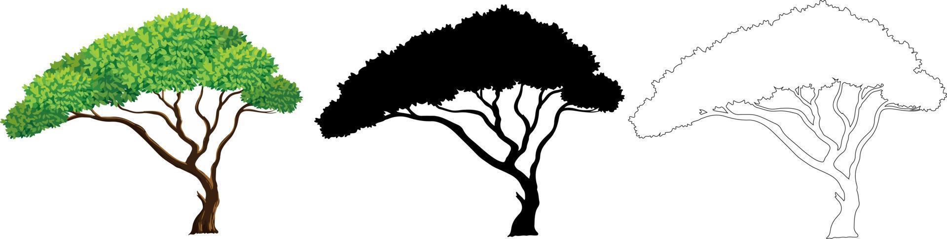 Collection Trees vector, tree silhouette, tree line art on White Background. vector