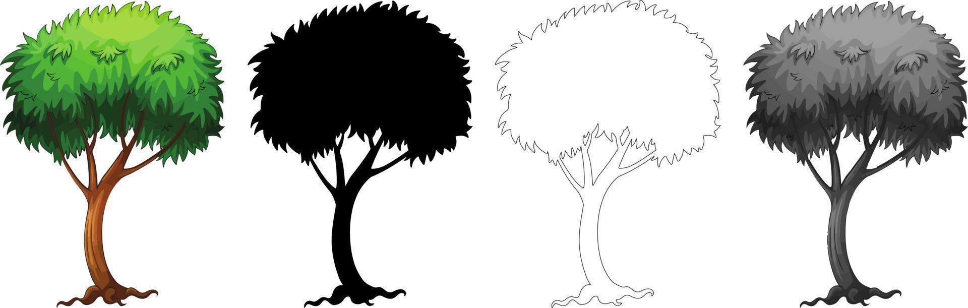 vector de árboles de colección, silueta de árbol, arte de línea de árbol sobre fondo blanco.