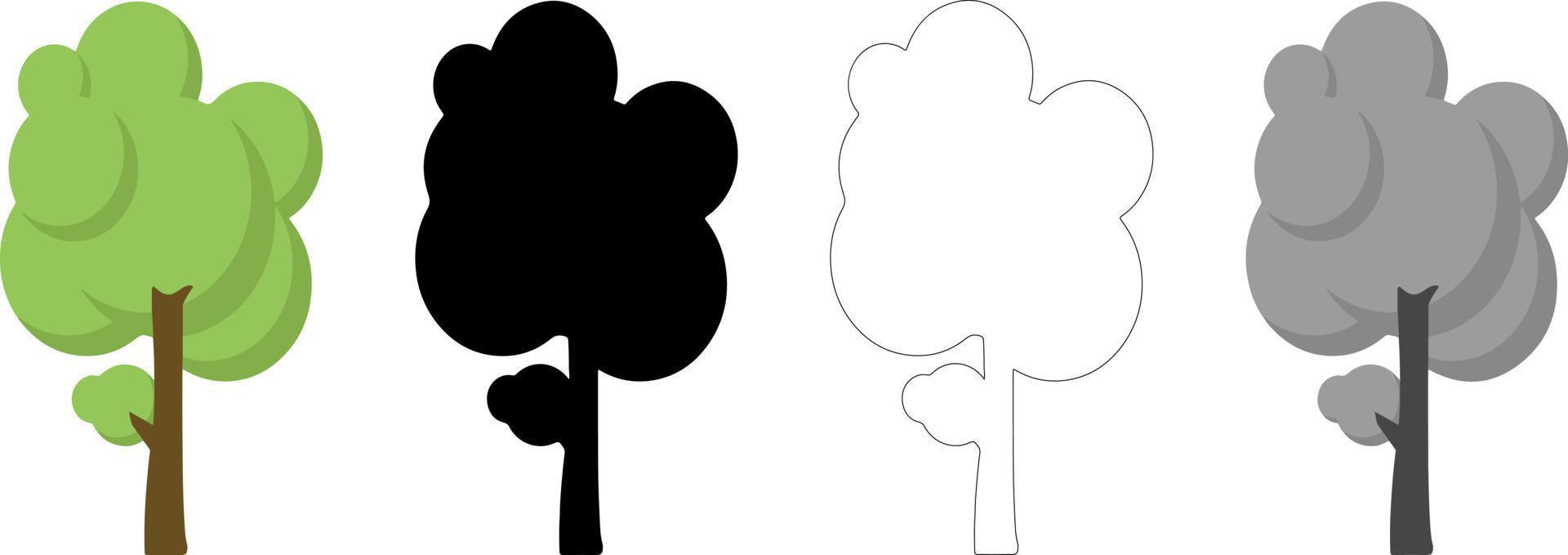 vector de árboles de colección, silueta de árbol, arte de línea de árbol sobre fondo blanco.