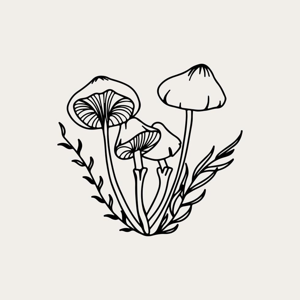 Vector line art magical mushrooms. black line vector art.