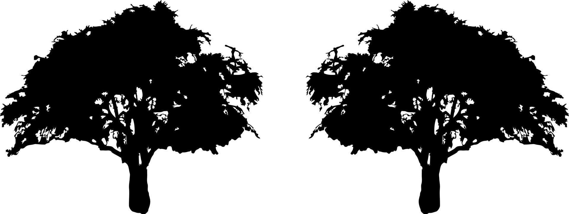 Black trees set isolated on white background. Tree silhouettes. Design of trees for posters, banners and promotional items. Vector illustration