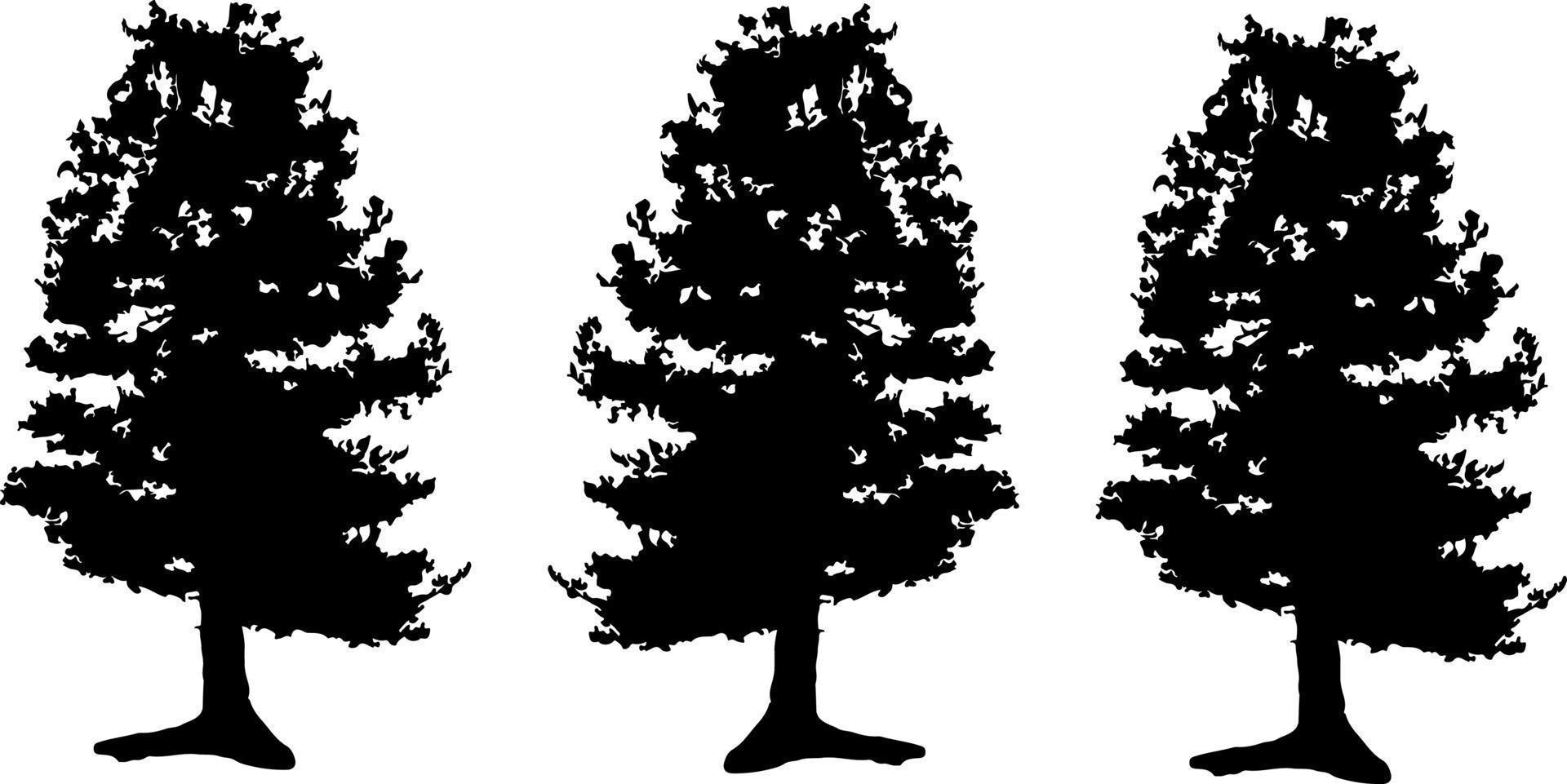 Black trees set isolated on white background. Tree silhouettes. Design of trees for posters, banners and promotional items. Vector illustration