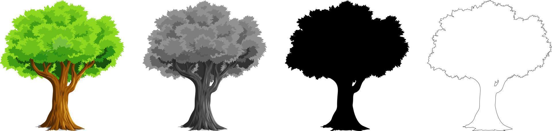 vector de árboles de colección, silueta de árbol, arte de línea de árbol sobre fondo blanco.