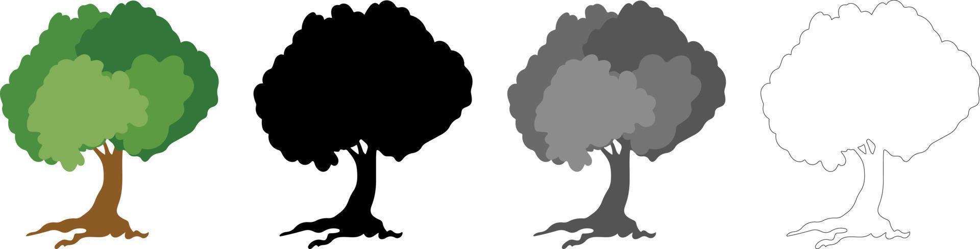 vector de árboles de colección, silueta de árbol, arte de línea de árbol sobre fondo blanco.