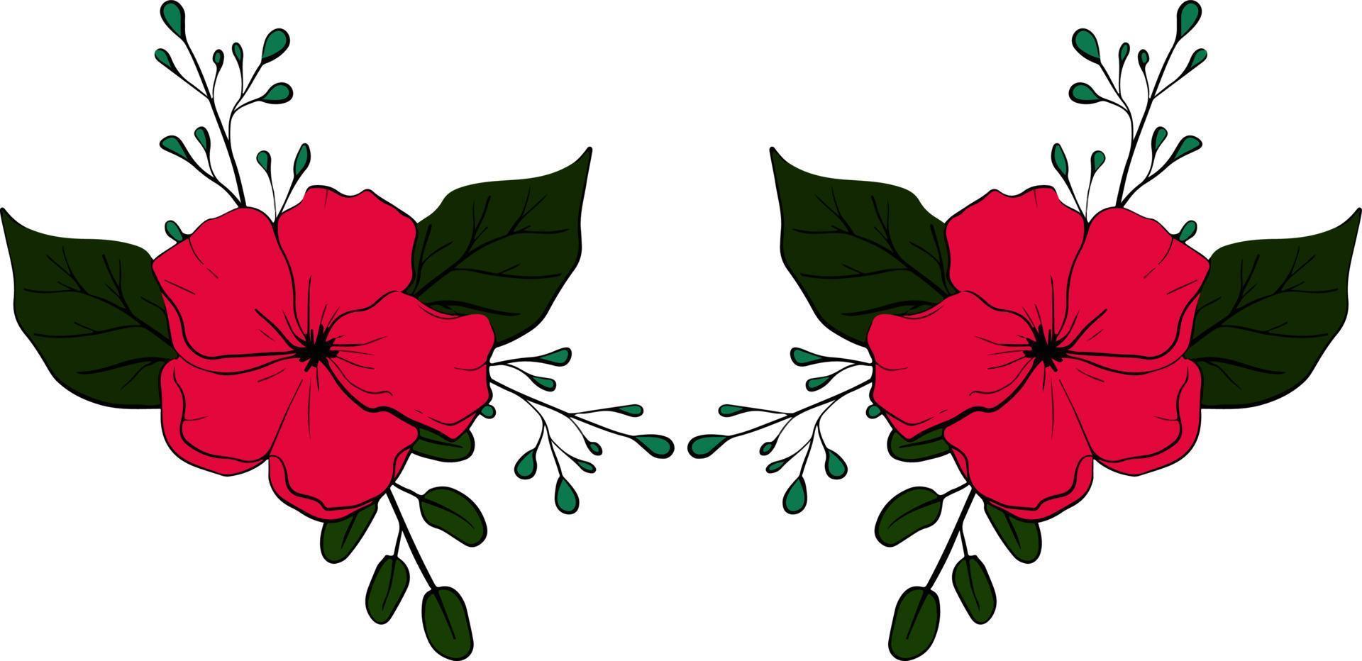 Gorgeous multicolored blooming flowers and leaves border. Spring botanical flat vector illustration on white background