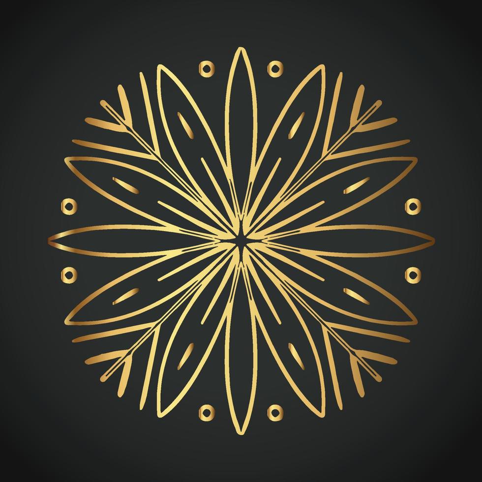 Snowflake Ornament Vector golden color on black background