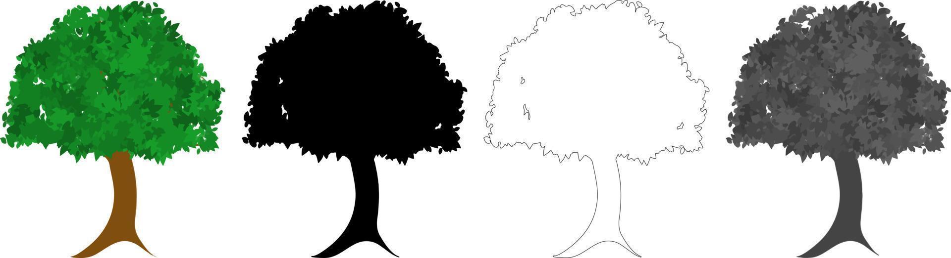 vector de árboles de colección, silueta de árbol, arte de línea de árbol sobre fondo blanco.