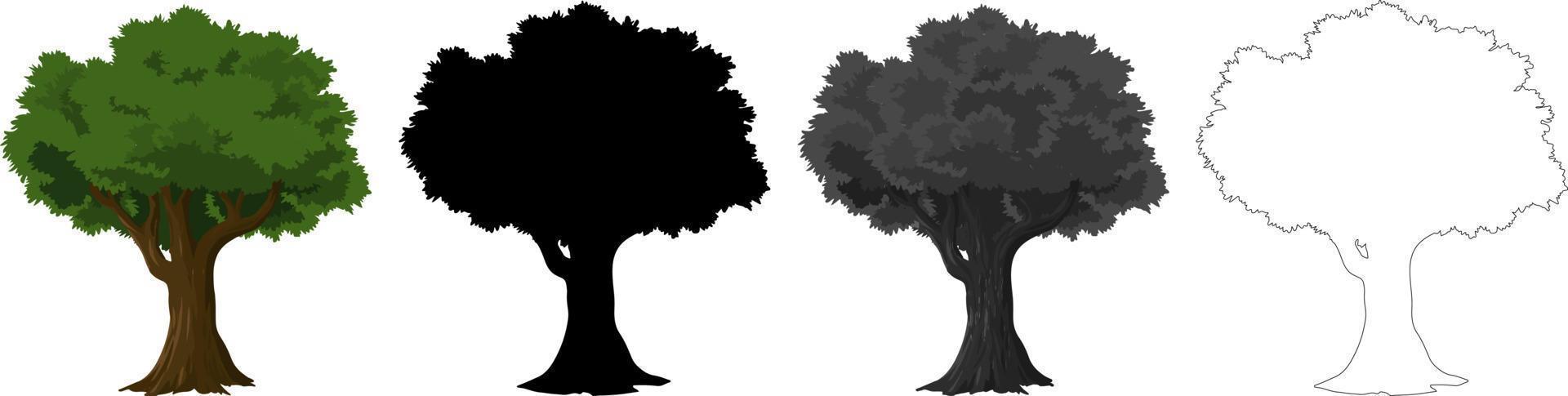 vector de árboles de colección, silueta de árbol, arte de línea de árbol sobre fondo blanco.