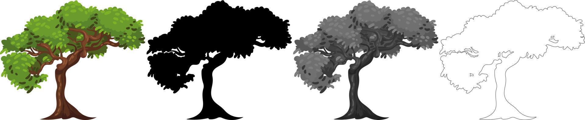 vector de árboles de colección, silueta de árbol, arte de línea de árbol sobre fondo blanco.